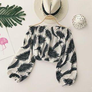 Bell-sleeve Off-shoulder Print Blouse