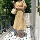 V-neck Checked Dress With Sash Yellow - One Size