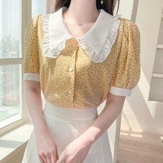 Frilled Chelsea-collar Floral Blouse