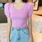 Round-neck Puff-sleeve Cropped Top