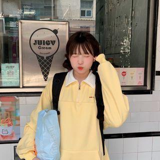 Collared Half-zip Sweatshirt With Lining - Yellow - One Size