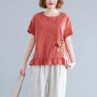 Embroidered Round-neck Short-sleeve T Shirt
