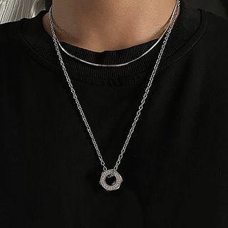 Rhinestone Hoop Necklace 1 Pc - Silver - One Size