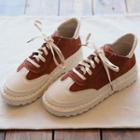Low Heel Color Panel Lace Up Shoes