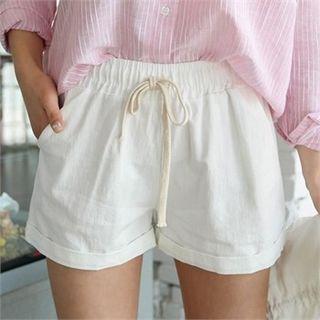 Drawstring-waist Cuffed-hem Linen Blend Shorts