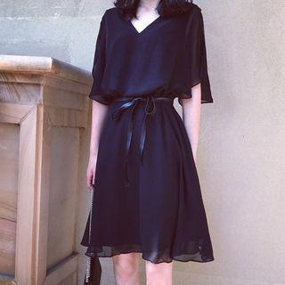 Chiffon Elbow-sleeve A-line Dress
