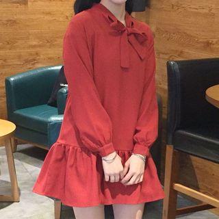 Tie-neck Long-sleeve A-line Dress
