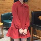 Tie-neck Long-sleeve A-line Dress