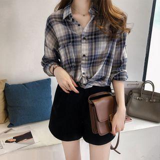 Long-sleeve Plain Chiffon Blouse / Plain Camisole