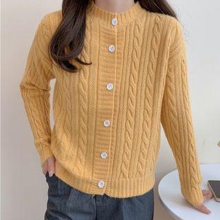Plain Cable-knit Single Breasted Cardigan
