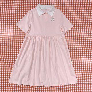 Short-sleeve Rabbit Print A-line Polo Dress