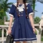 Puff-sleeve Sailor-collar Mini A-line Dress
