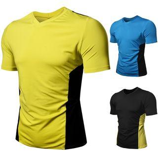 V-neck Color Block Short-sleeve T-shirt