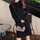 Faux Pearl Accent Long-sleeve Knit Dress