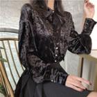 Velvet Long-sleeve Shirt Black - One Size