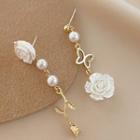 Rose Faux Pearl Alloy Asymmetrical Dangle Earring Ndyz249 - White - One Size