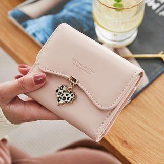 Leopard Print Heart Charm Short Wallet