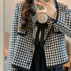 Houndstooth Single-breasted Jacket / Ribbon Blouse / Midi A-line Skirt