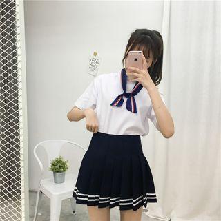 Stripe Pleated A-line Skirt