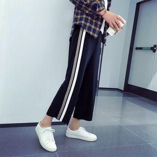 Contrast Trim Cropped Wide Leg Pants