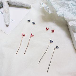 Rhinestone Heart Ear Stud / Threader Earring