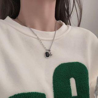 Rectangle Agate Pendant Alloy Necklace Silver - One Size