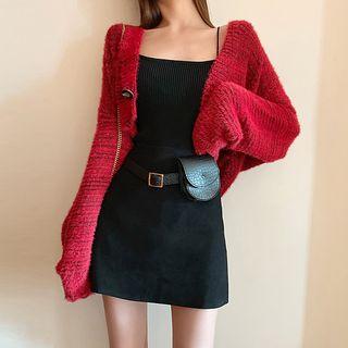 Cropped Cardigan / Spaghetti Strap Top / Belted Mini A-line Skirt