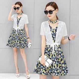 Set: Sleeveless Floral Dress + Bolero