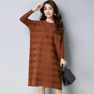Long-sleeve Striped Midi Knitted Dress
