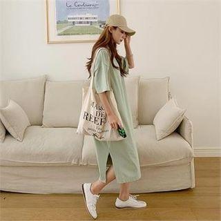 Side-slit Elbow-sleeve Midi T-shirt Dress