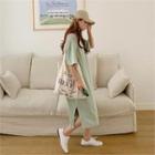 Side-slit Elbow-sleeve Midi T-shirt Dress