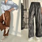 Faux Leather Crinkled Wide-leg Pants