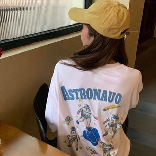 Lettering Astronaut Print Short-sleeve T-shirt