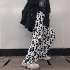 Wide-leg Leopard Print Pants Black & White - One Size
