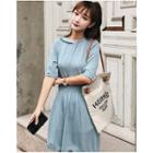 Hooded Elbow-sleeve Knit A-line Dress