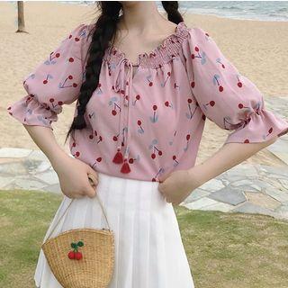 Cherry Print Chiffon Top