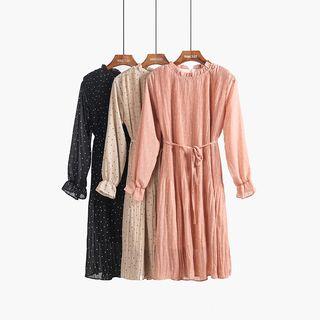 Ruffled-trim Dotted Chiffon Dress
