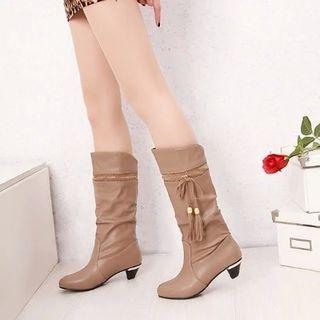 Tassel Ruched Tall Boots