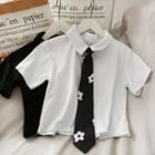 Cropped Short-sleeve Polo Shirt With Printed Tie