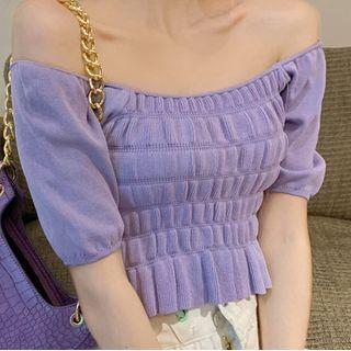 Ruffle Hem Off-shoulder Knit Top