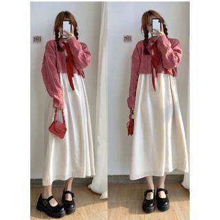 Long-sleeve Midi Shift Dress / Cropped Cardigan