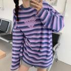 Long-sleeve Striped Butterfly Print T-shirt