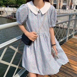 Floral Peter Pan Collar Dress As Shown In Figure - One Size
