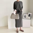 Drawcord T-shirt & Long Skirt Lounge Set Charcoal Gray - One Size