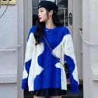 Two-tone Cable Knit Sweater Blue & White - One Size