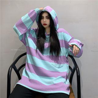 Striped Hooded Long-sleeve Top / Wide-leg Pants