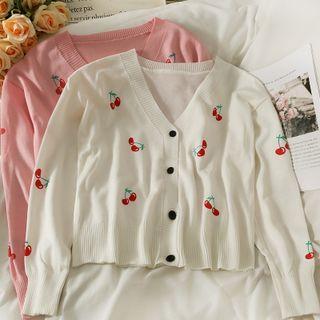 Cherry-print Slim-fit Cardigan