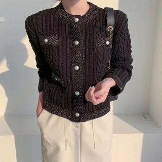 Beaded Button Cable Knit Cardigan