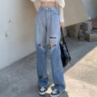 Gradient Ripped Straight Leg Jeans