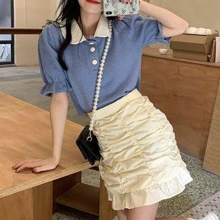 Short-sleeve Knit Polo Top / Mini A-line Skirt